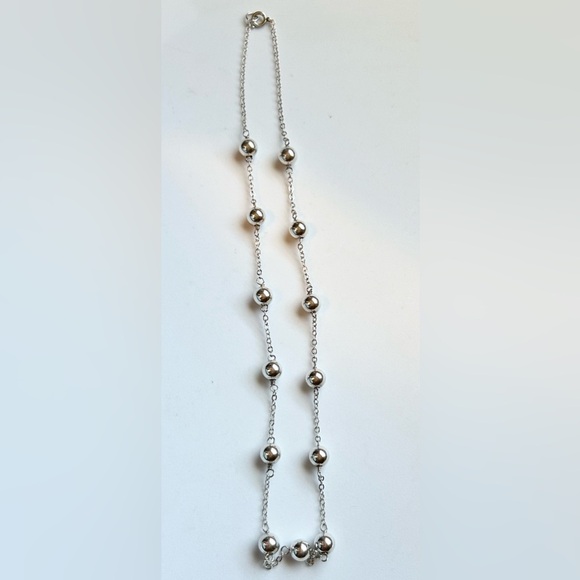 Sterling Silver Station Necklace 925 Beaded Chain Layering - Picture 7 of 8